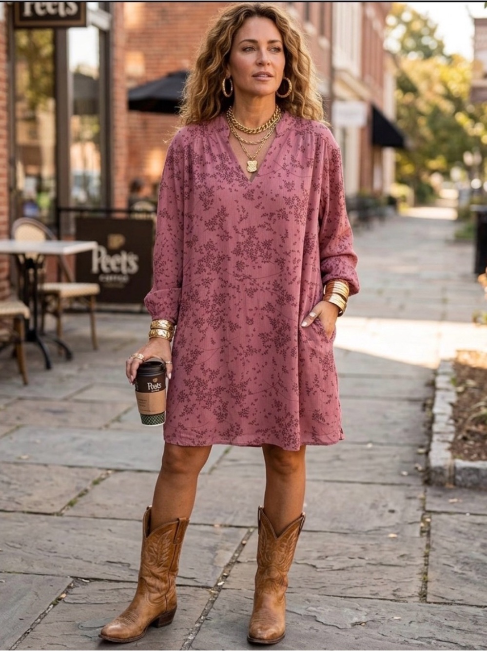 a.n.a BOHO Long Sleeve Shift Dress